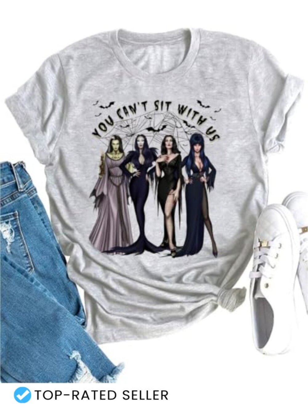Funny Halloween T-Shirt for Women Pumpkin Skeleton Crew Neck